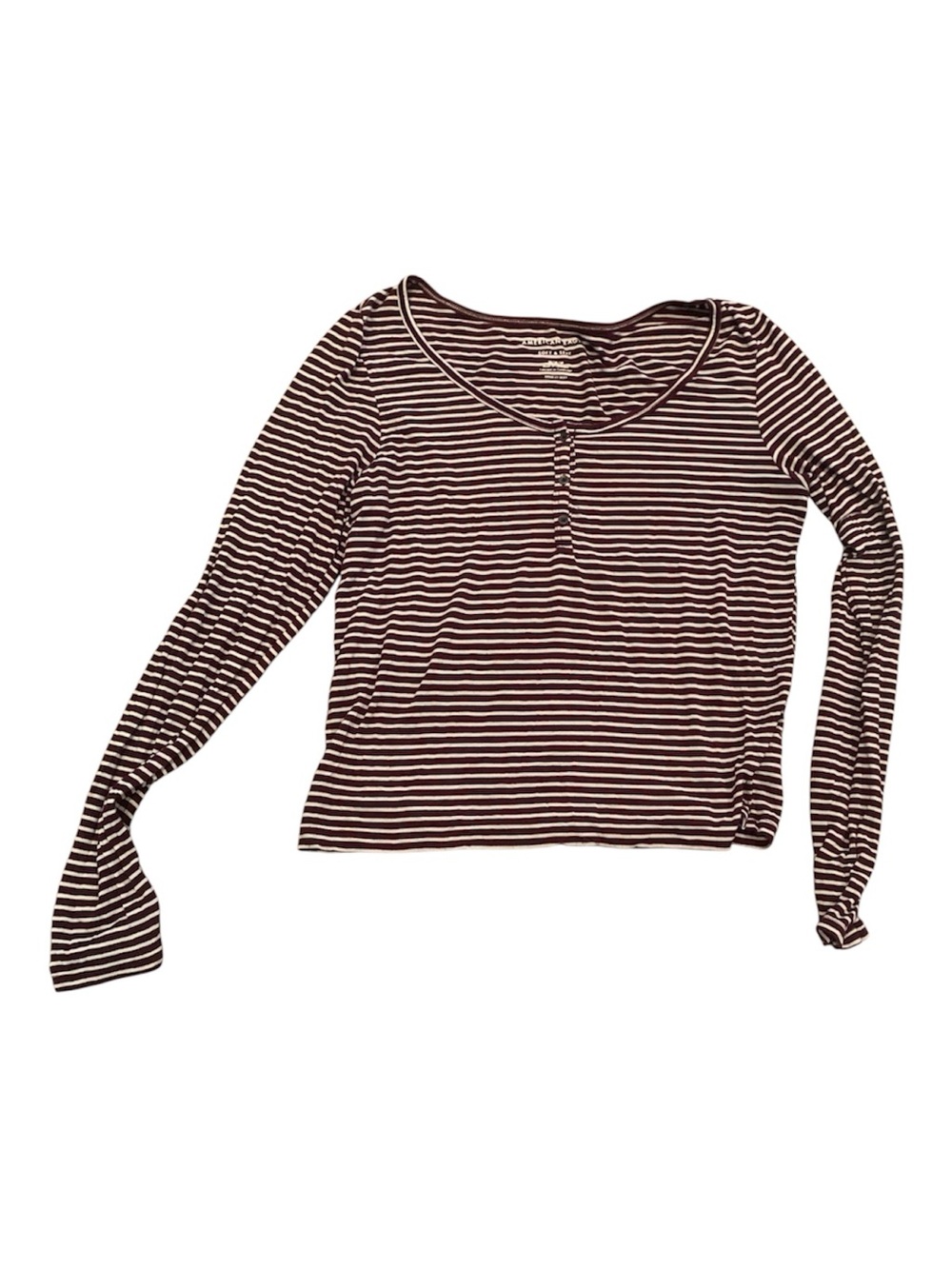 American Eagle Striped Long-Sleeve Scoop Neck Top - Burgundy & White